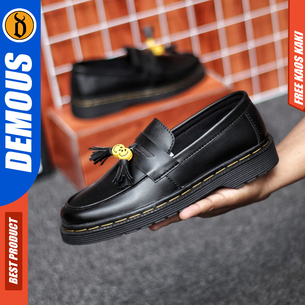 DEMOUS SMILE - Sepatu Loafers Docmart Pria Kulit Pu Formal Casual Hotam Kerja