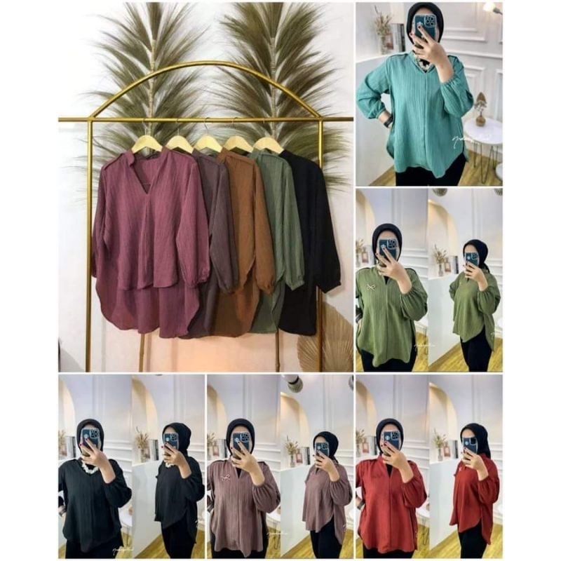 0ATASAN WANITA KEMEJA LUNA LADY CRUSH SHIRT OVERSIZE POCKET