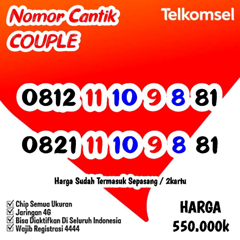 Kartu Perdana Nomor Cantik Simpati Telkomsel. No cantik XL Couple