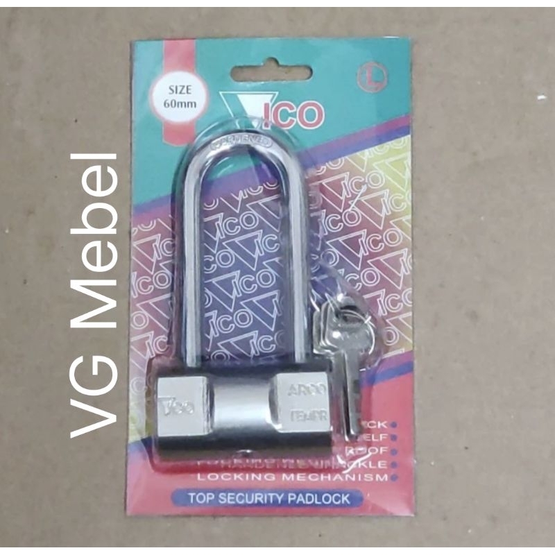 Gembok Bulat Leher Panjang 60 mm Merk VICO / Gembok Pagar Rumah Toko