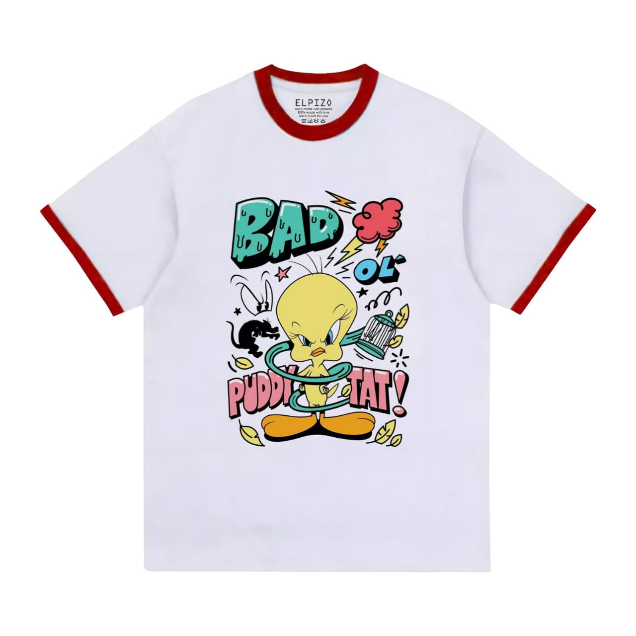 Elpizo Apparel | T-shirt Ringer Tee | Tweety Looney Tones | Pakaian pria | Pakaian wanita | Vintage 