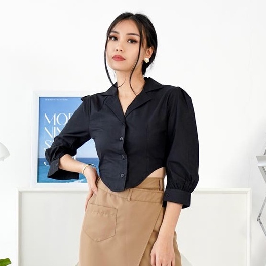 Atasan Kemeja Puff Chia Kemeja Blouse Top Wanita Bahan Crinkle Air Flow