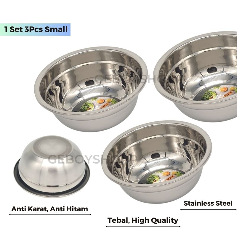 Baskom Stainless / Baskom Tinggi / Mixing Bowl Serbaguna Stainless Premium High Quality Anti Karat 1Set Small 3Pcs