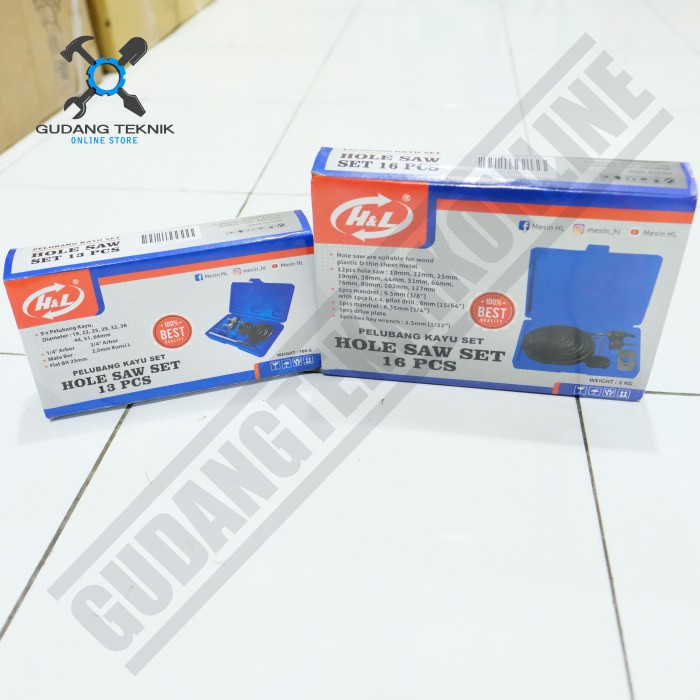 SET Mata Bor Pelubang Kayu 13pcs Dan 16pcs H&amp;L HNL / Holesaw Kit Mata Bor Lubang Kayu Triplek Pipa PVC 13 Pcs Dan 16 pcs H&amp;L HL