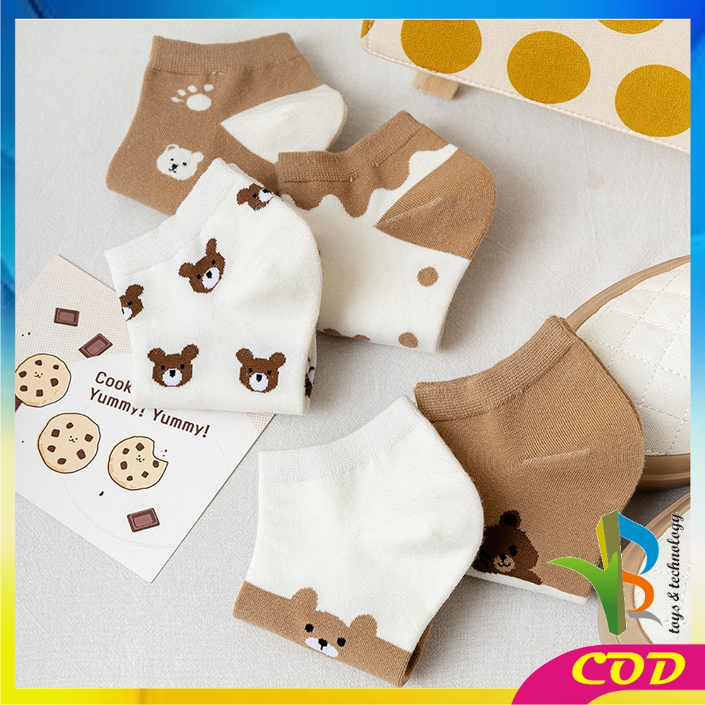 RB-P570 Kaos Kaki Wanita Motif Baby Bear Brown Ankle Socks / Kaus kaki Pendek Bear Semata Kaki Karakter Beruang Coklat Fashion Korea Women Sock Import