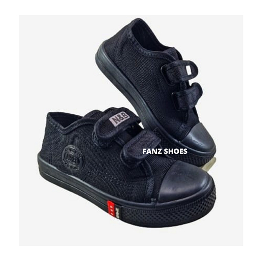 SEPATU SEKOLAH ANAK - SEPATU TEMPEL PENDEK HITAM PUTIH &amp; HITAM HITAM SIZE 28 - 35  - SEPATU FORMAL - SEPATU N&amp;B TEMPEL SIZE 28 - 35 - FANZ SHOES