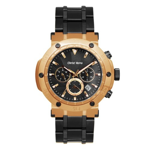 JAM TANGAN PRIA CHRIST VERRA CV 52283G-18 BLACK ROSE GOLD RANTAI ORIGINAL