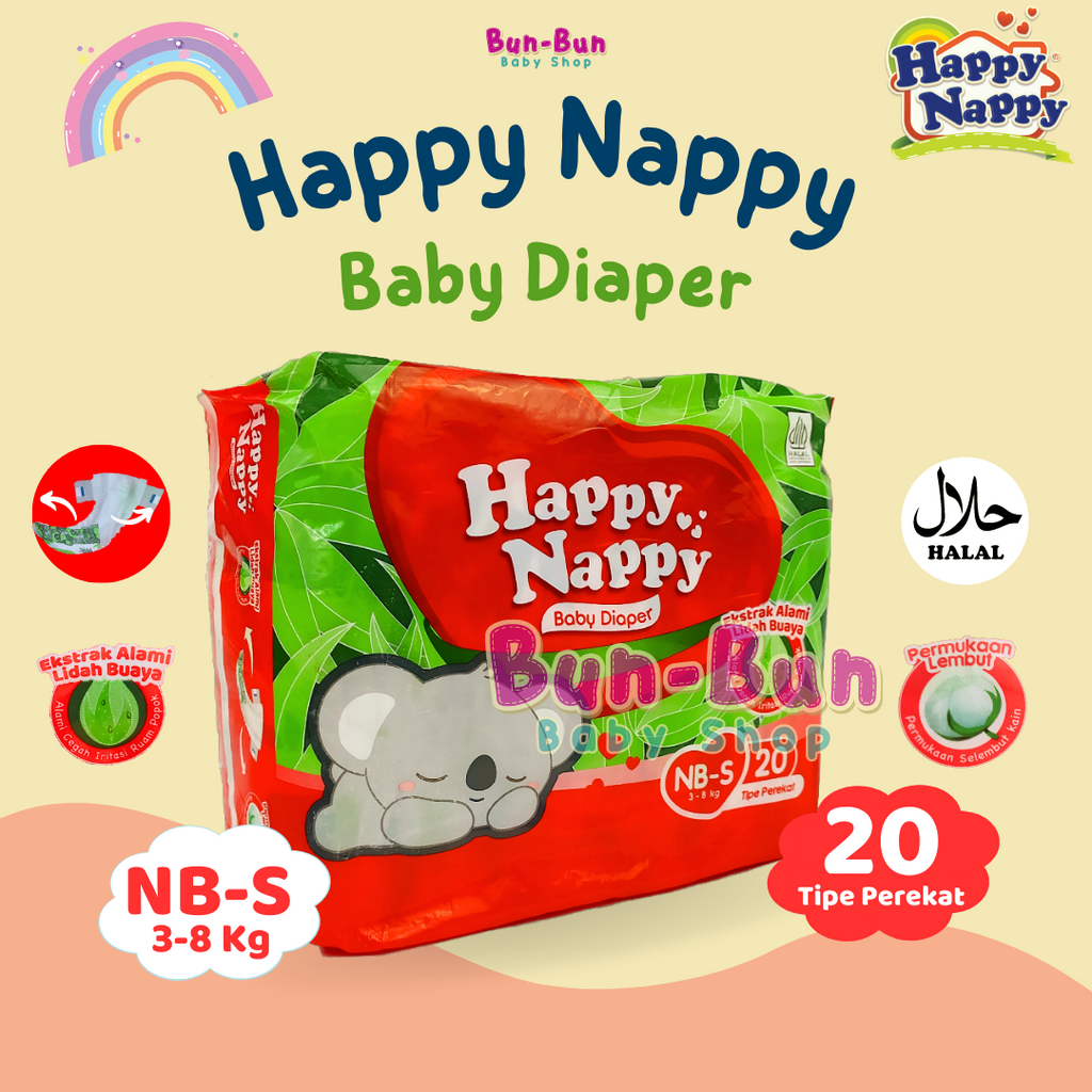 PEREKAT Happy Nappy S20 Perlengkapan Bayi Baru Lahir Diapers Baby Popok Sekali Pakai New Born Bunbun