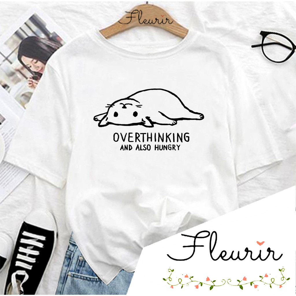 FLEURIR - KAOS WANITA OVERTHINKING PRIA REMAJA DEWASA UNISEX TSHIRT JUMBO OOTD LENGAN PENDEK OVERSIZE