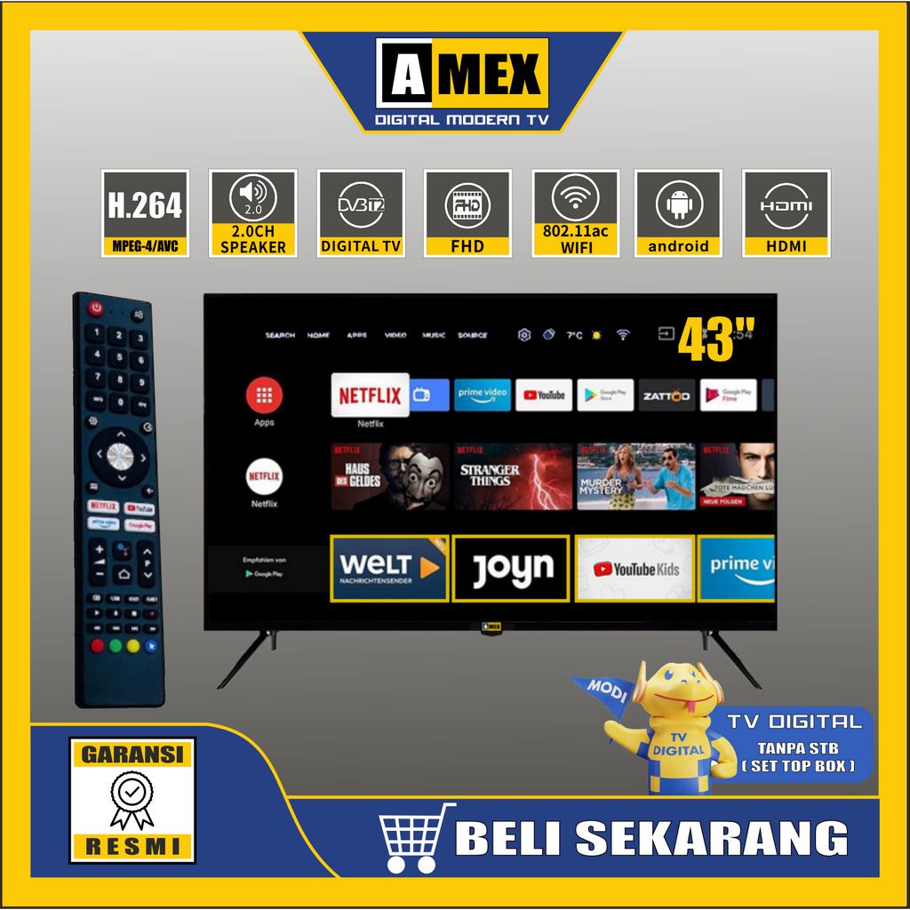 AMEX TV SMART ANDROID 50 " INCH TV PINTAR KONTROL SUARA