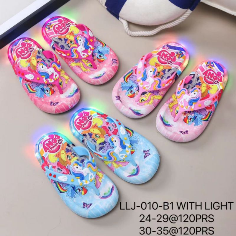 (COD) Sandal Jepit Anak Import PONNY Dengan LED/Sandal Anak Perempuan import Menyala Size 24-35