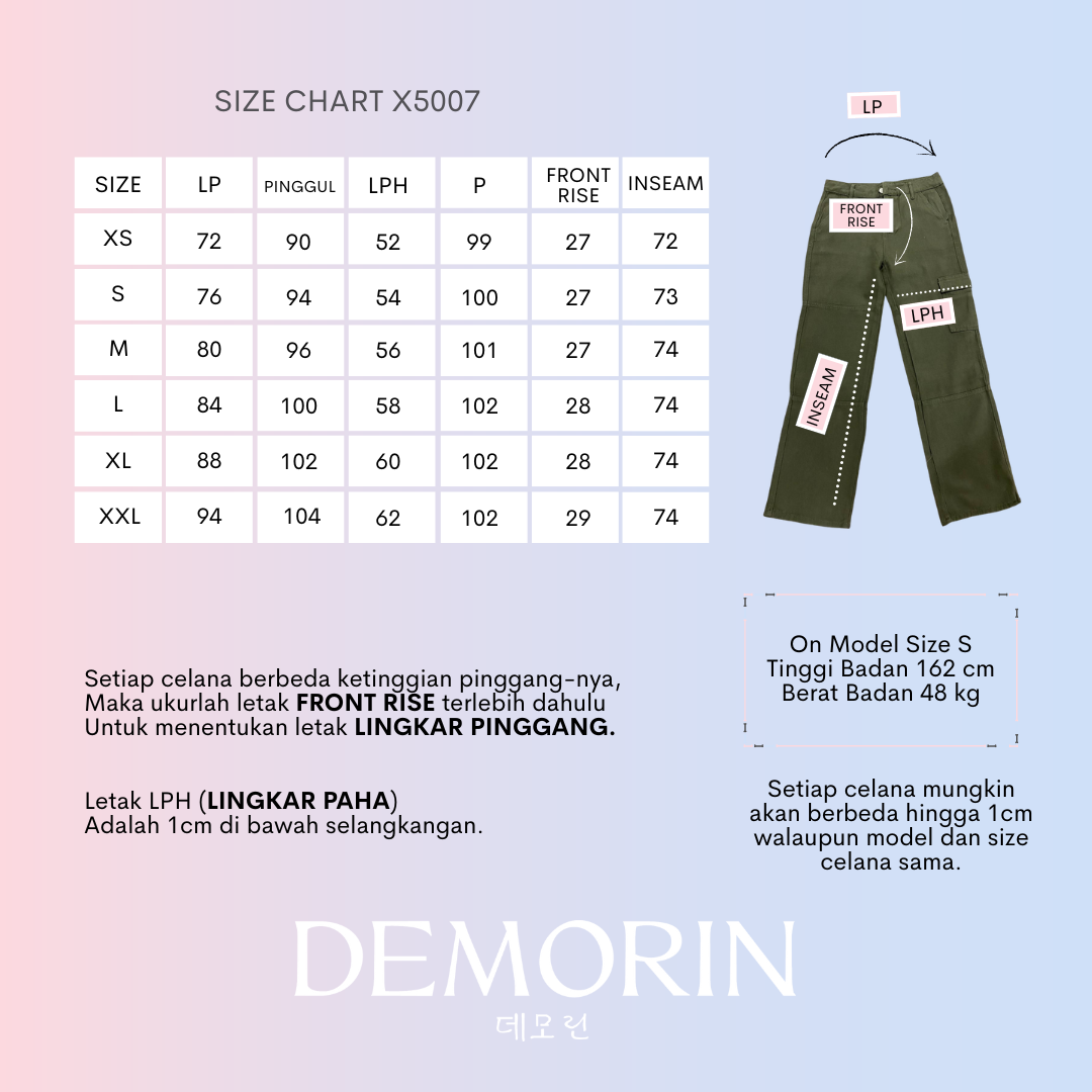 DEMORIN - Celana Panjang Cargo Jeans Highwaist Bawahan Wanita Korean Army - X5007