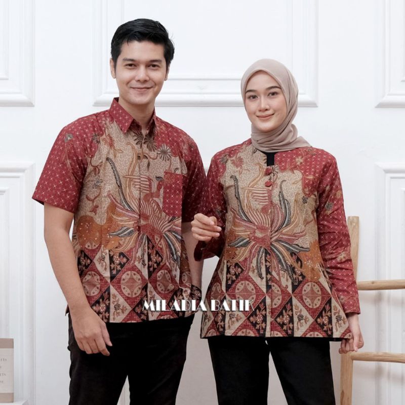 Baju Batik Atasan Wanita Couple Batik Blus Kancing Depan Lengan Panjang