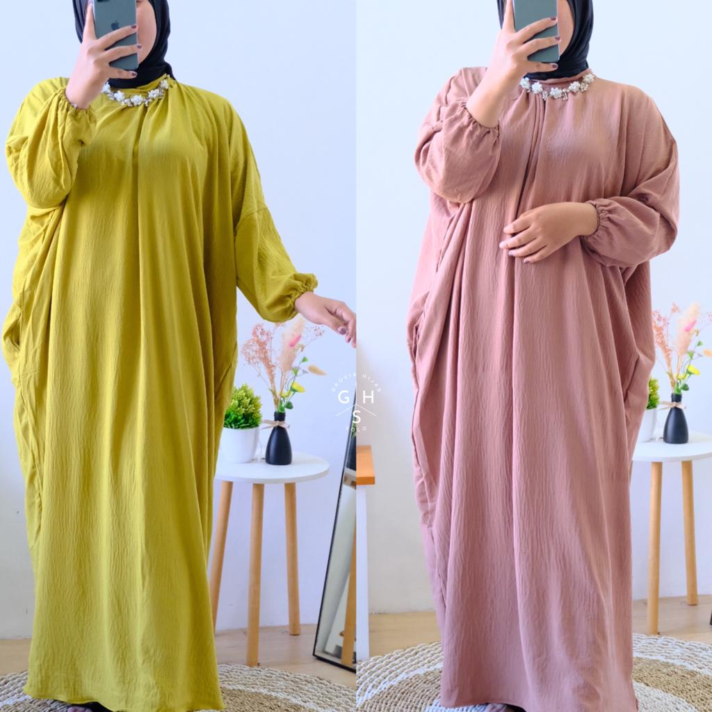 FABIOLA GAMIS KAFTAN OVERSIZE DRESS PANJANG ATASAN WANITA CRINCLE AIRFLOW PREMIUM(KJI)