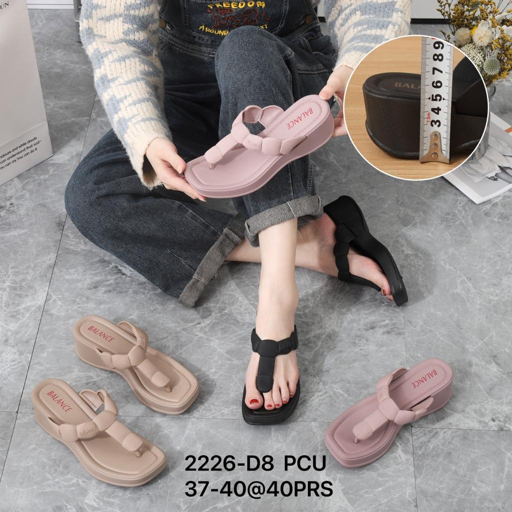 Sandal Jepit Wanita Karet Import BALANCE Motif Atas Tebal Ringan Empuk Sol Tebal 5 Cm / 2226-D8