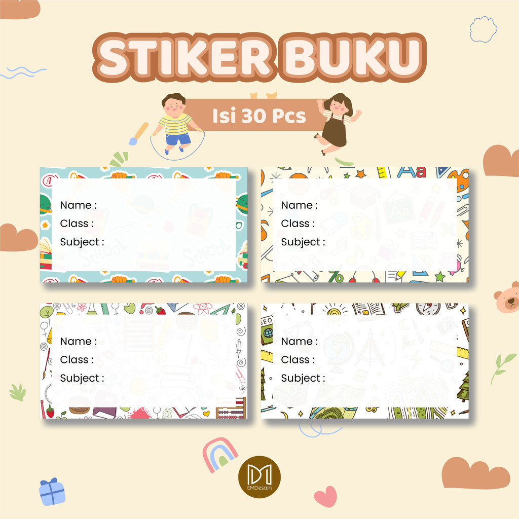 ( 30 PCS ) STICKER LABEL BUKU PELAJARAN / MOTIF SEKOLAH /.STIKER MAPEL CUSTOM / STIKER MATPEL / STIC