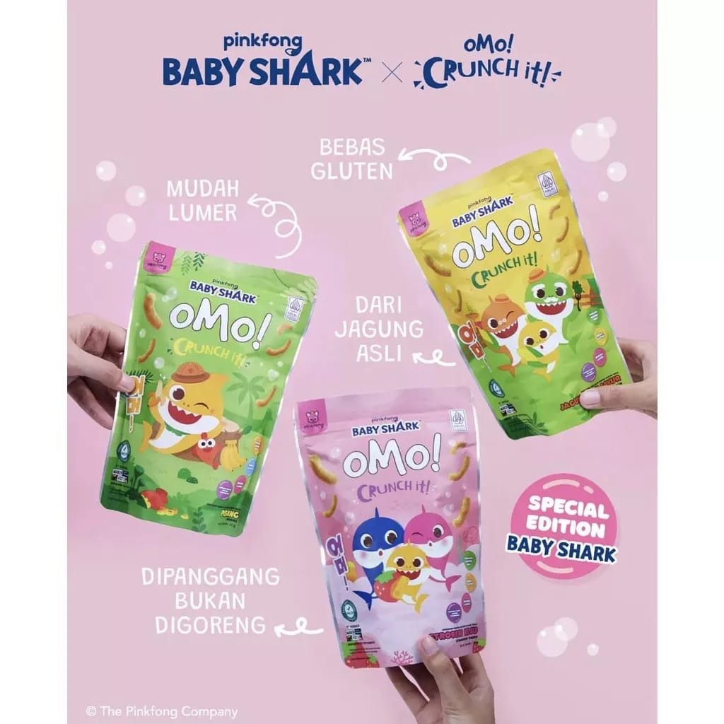 OMO CRUNCH IT BABY SHARK CEMILAN ANAK 25GR | HEALTHY SNACK NON MSG
