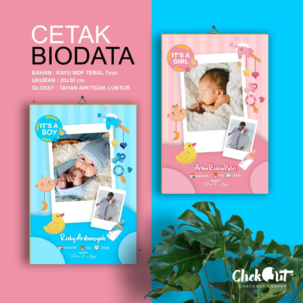 Cetak foto Biodata Bayi/Anak + Bingkai Mdf Ukuran 20x30 cm