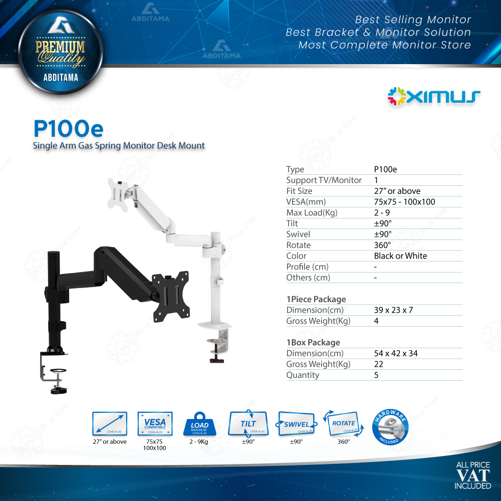 BRACKET MONITOR DESKMOUNT GAS SPRING OXIMUS P100e TILT SWIVEL ROTATE