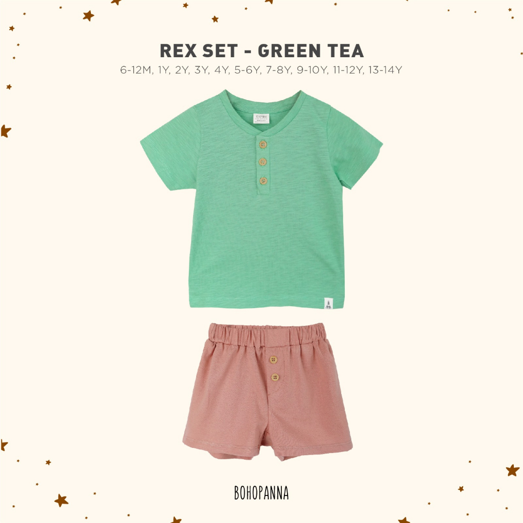 Baju Bayi Setelan Pendek Anak BOHOPANNA REX SET 6 12 Bulan 1-4 Tahun