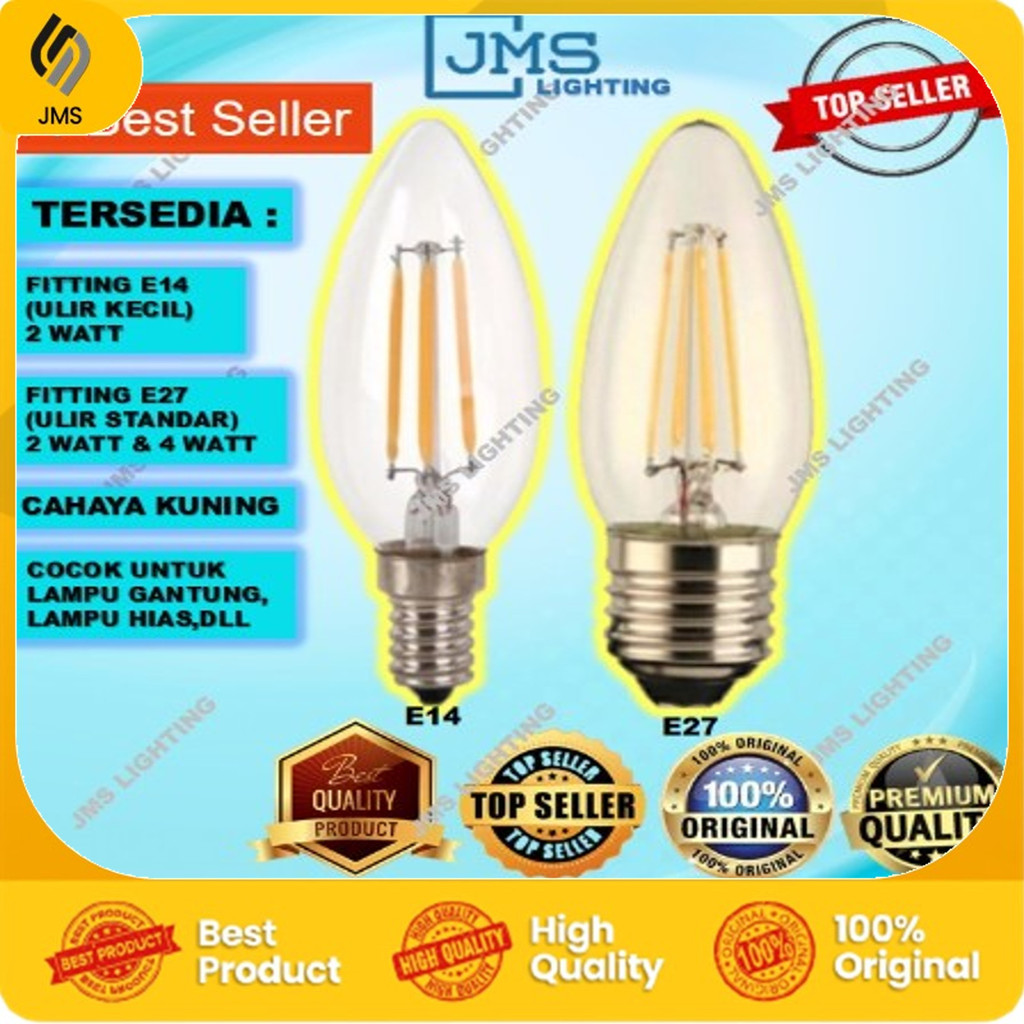 Lampu Led Filamen CANDLE 4 WATT / 2 WATT  Fitting E14 E27 LAMPU CAFE LAMPU LILIN CANDLE HIAS