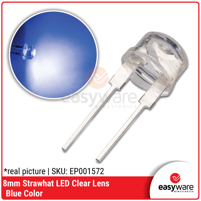 LED 8mm Strawhat Blue Clear Lens LED Topi 8 mm Strawhat Biru LED F8