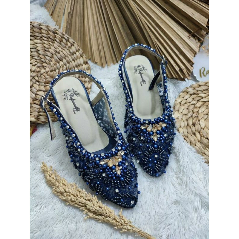 Sepatu wedding Cantik mewah Novaria Navy 5cm tahu