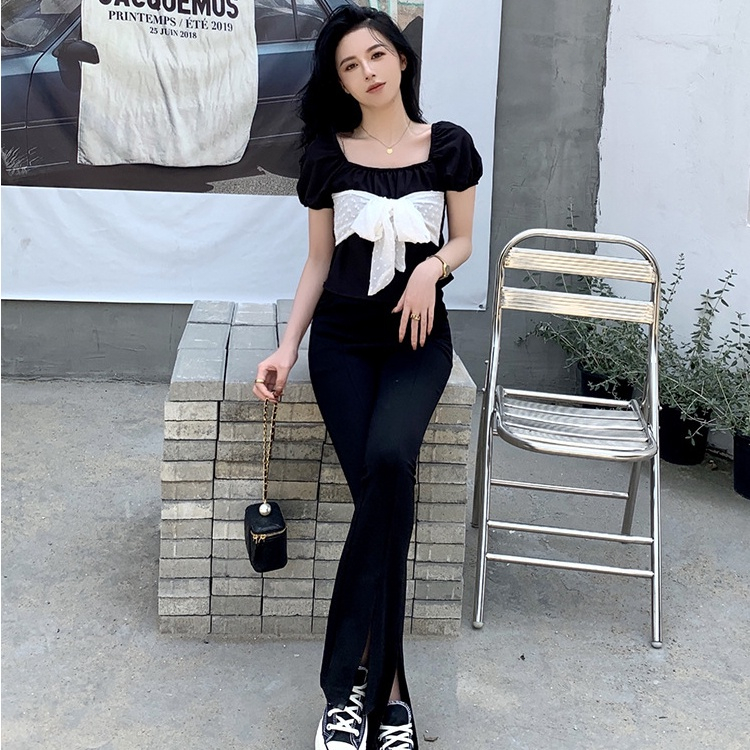 MOOGU ♡ blouse korea temperamen crop top wanita atasan