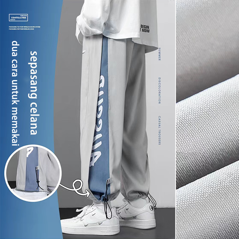 Korean style celana pria biru loose pants celana olahraga pria celana jogger celana cutbray celana karet baggy pants straight pants fashion pria celana remaja celana kasual celana cargo panjang pria 2023