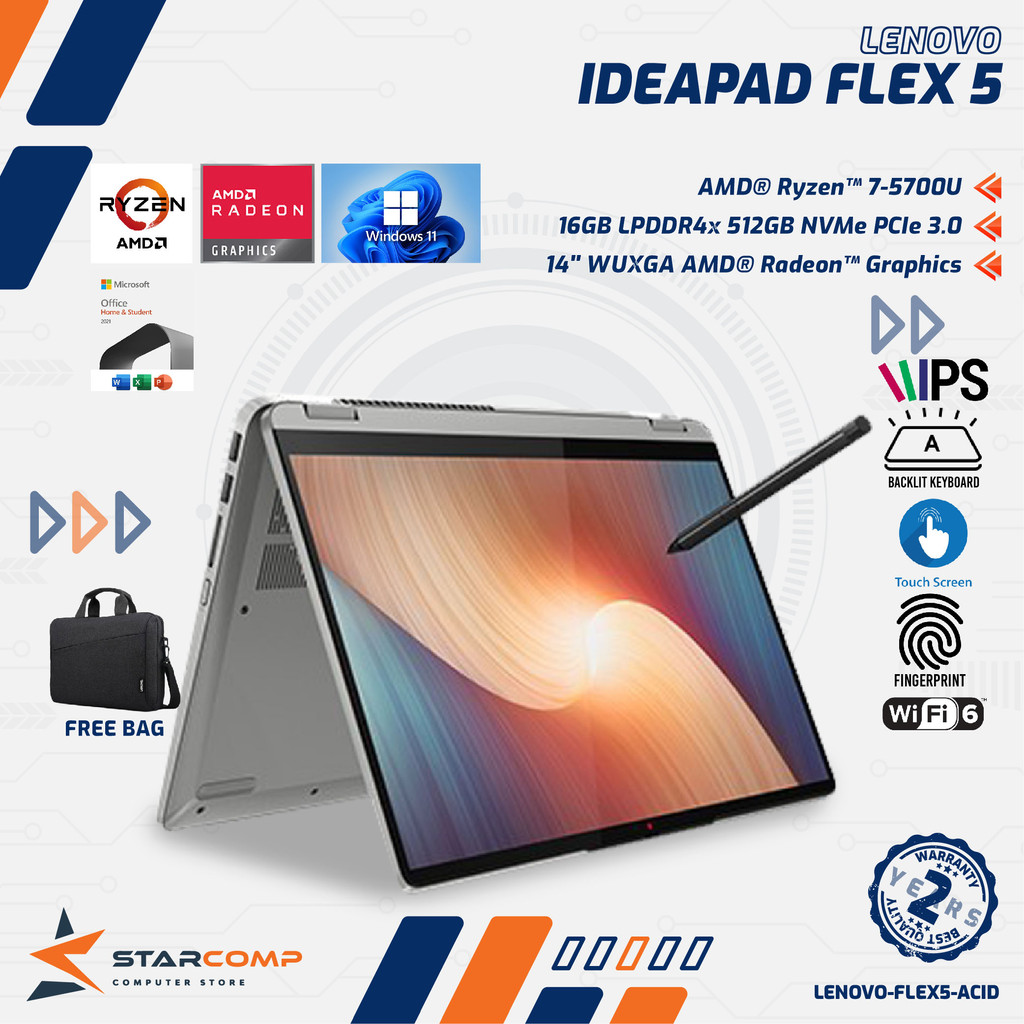 LENOVO IdeaPad Flex 5 Ryzen 5-5700U 16GB 512GB 14&quot; WUXGA Touch W11+OHS