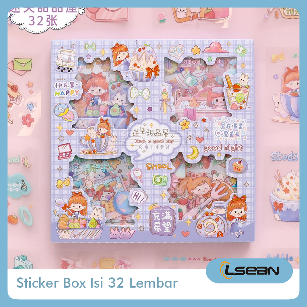 Sticker Journal Dekorasi Botol Case Stiker Box Korea Isi 32 lembar