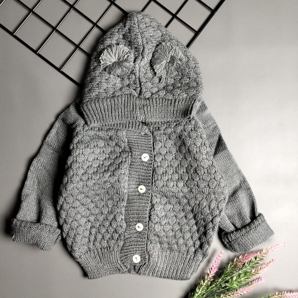 sweater jaket mantel bayi rajut popcorn 3-12 bulan