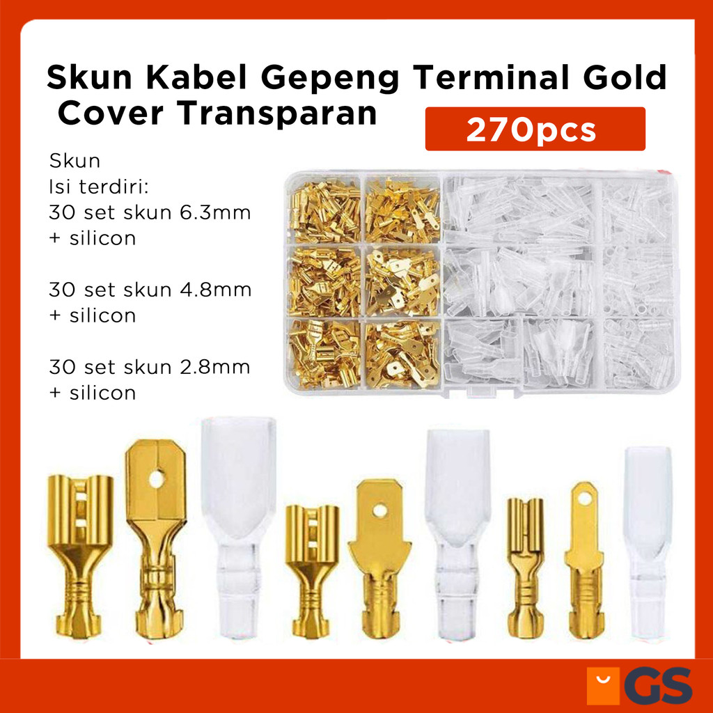 Skun Kabel Gepeng Terminal Gold Cover Transparan 270pcs