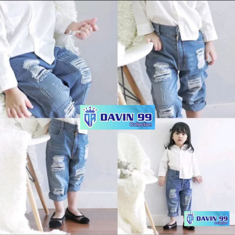 Celana panjang jeans sobek unisek ash/ripped usia 1-7th