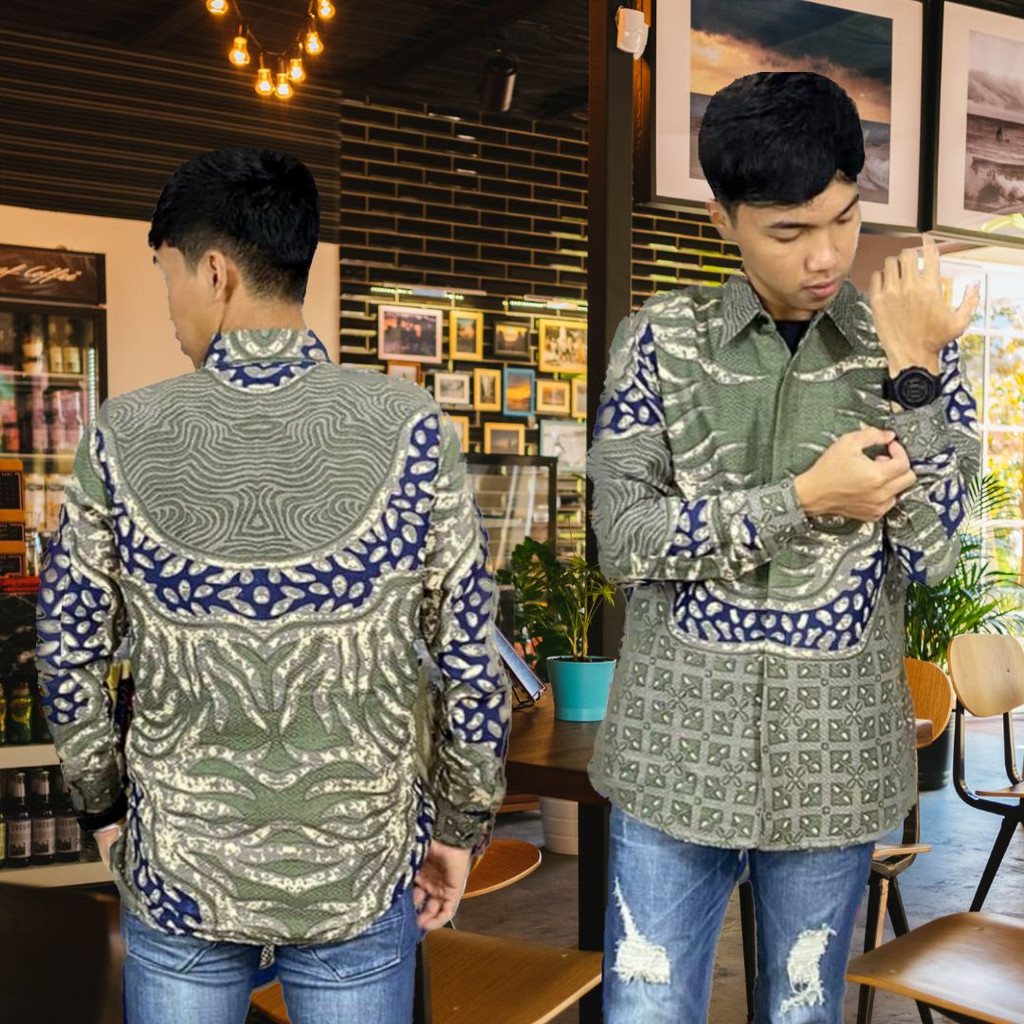 ATASAN PRIA BAJU BATIK LAPIS FURING..WATU KAWUNG SAGE