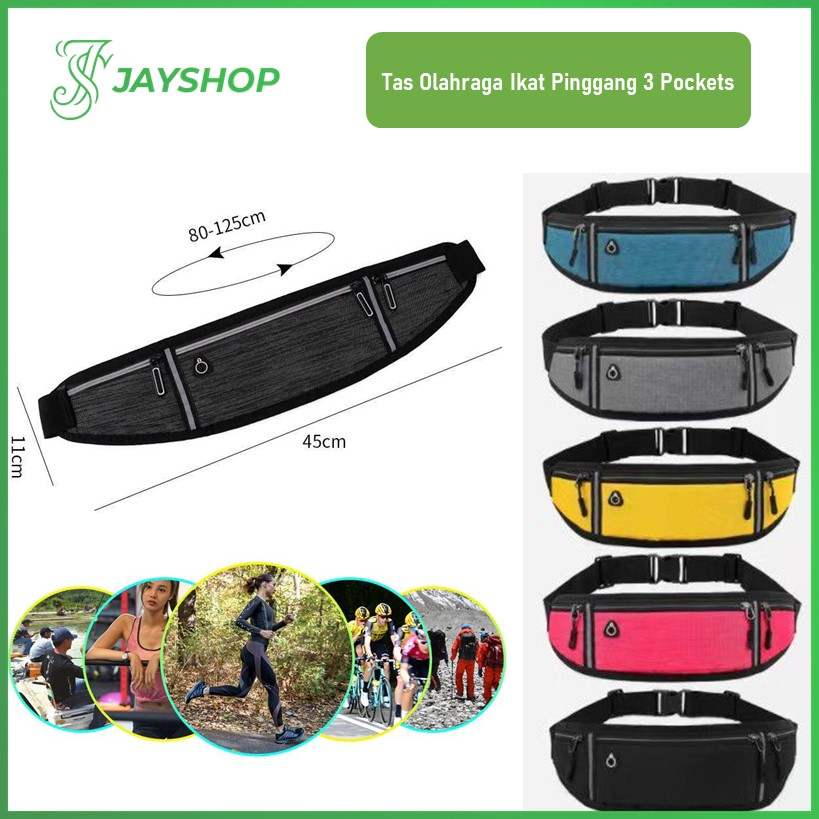 Tas Pinggang Olahraga Lari 3 Pockets Waterproof Sport Belt Running Waist Bag