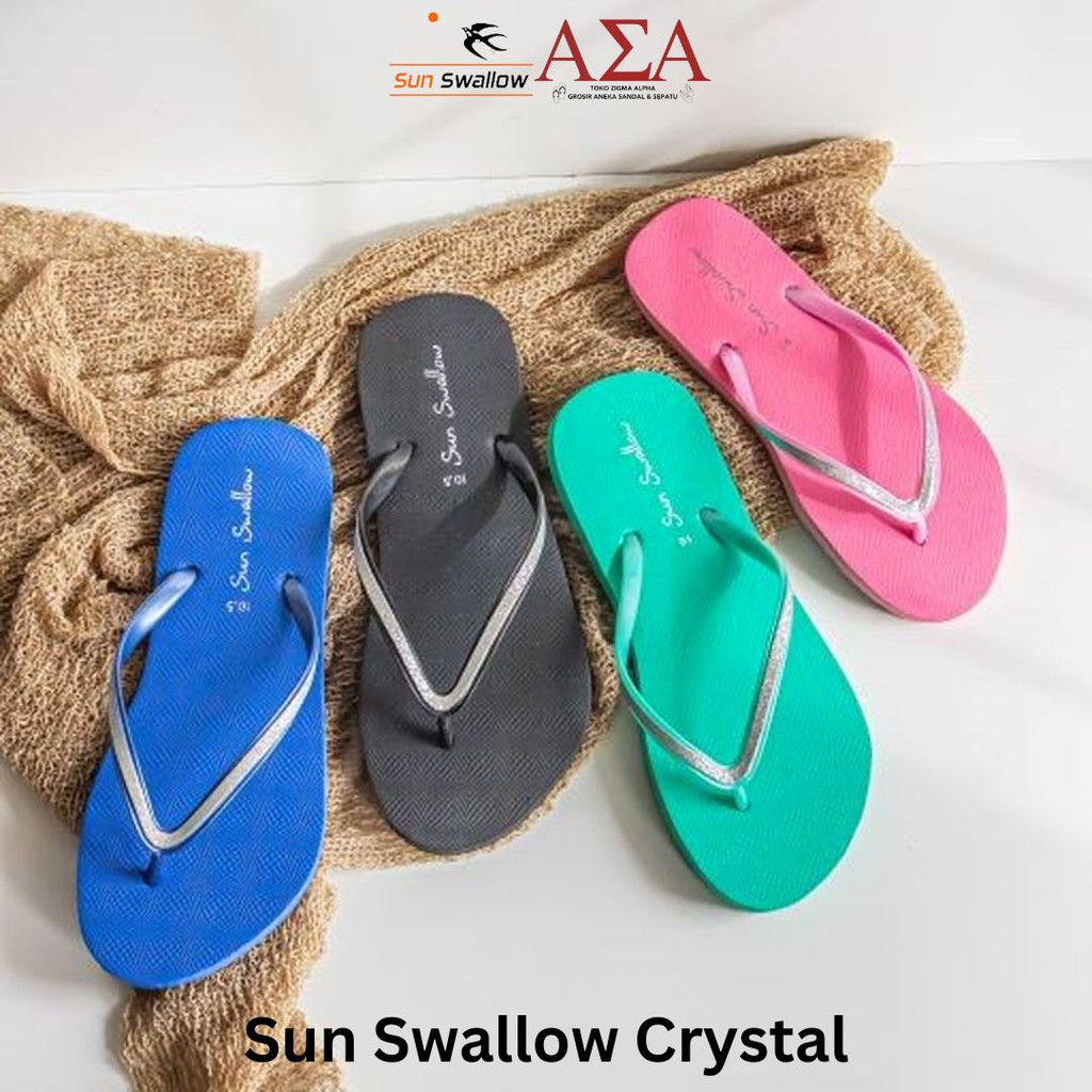 Sandal Jepit Wanita Glitter Sun Swallow Crystal