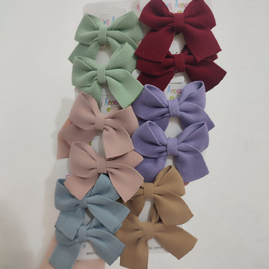 Jepit Rambut Pita Anak 2in1 Jepitan Rambut Anak Perempuan / Jepit Rambut Ribbon Warna Warni 2pcs - Jepitan Rambut Korea Anak