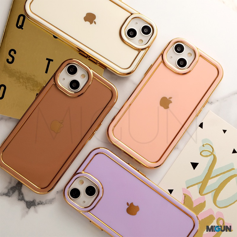 Round Golden Chrome Case (2) - Softcase Fullcover For iPhone 7 8 SE2020 X XS XR XSMAX 11 11PRO 11PROMAX 12 13 MINI 14 PLUS PRO PROMAX