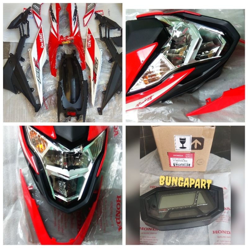 COVER BODY SET +BATOK LAMPU DEPAN SET +SPEEDOMETER HONDA SONIC 150 MERAH PUTIH ORIGINAL AHM