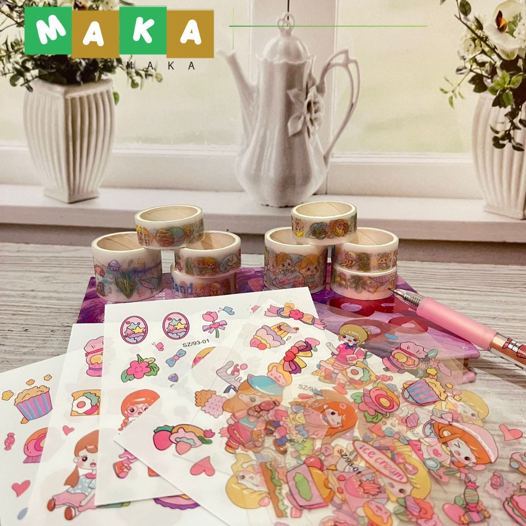 

paket sticker SZ 93 paket sticker washi tape lakbban mini paket sticker anti air vinyl washi anti air selotip mini pelengkapan DIY journaling