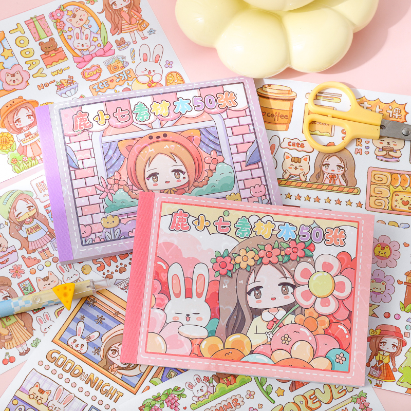 

50 lembar/set Buku stiker kawaii lucu anak perempuan Sticker untuk dekorasi buku catatan kertas jurnal diary scrapbook craft DIY Sticker book cute girl Karakter imut motif kartun