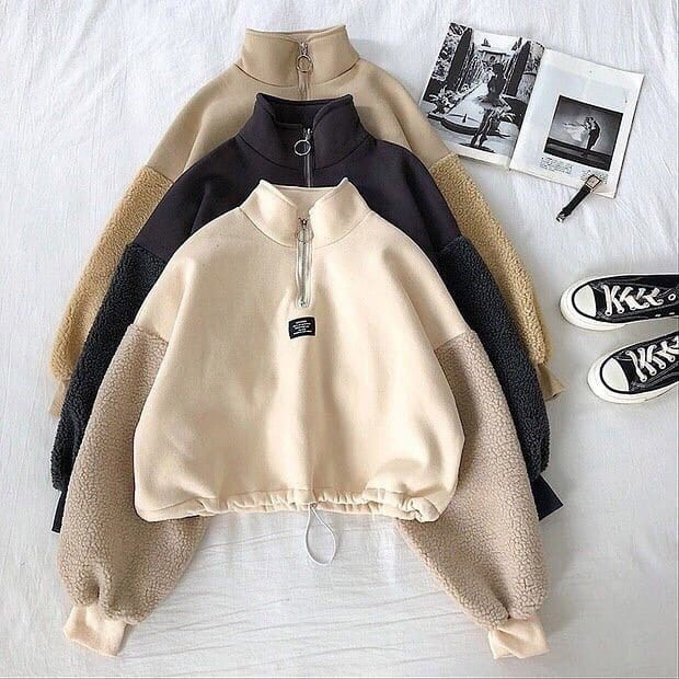 GOODNESS CROOPE SWEATERWANITA BULU COMBIE FLEECE - SWEATER CROP WANITA