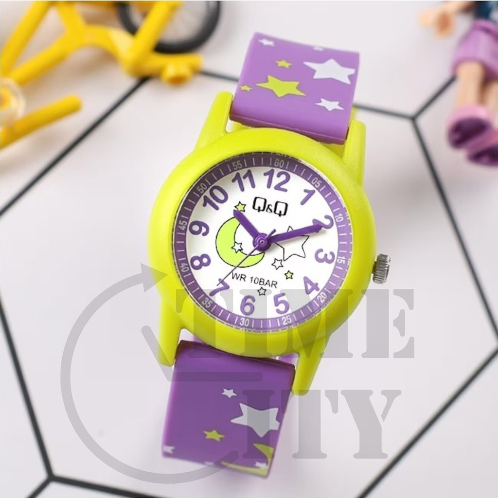 Q&amp;Q QNQ QQ ORIGINAL RUBBER BAND V22A Series Ready Jam Tangan Anak Anti Air CHEERFULL STYLE