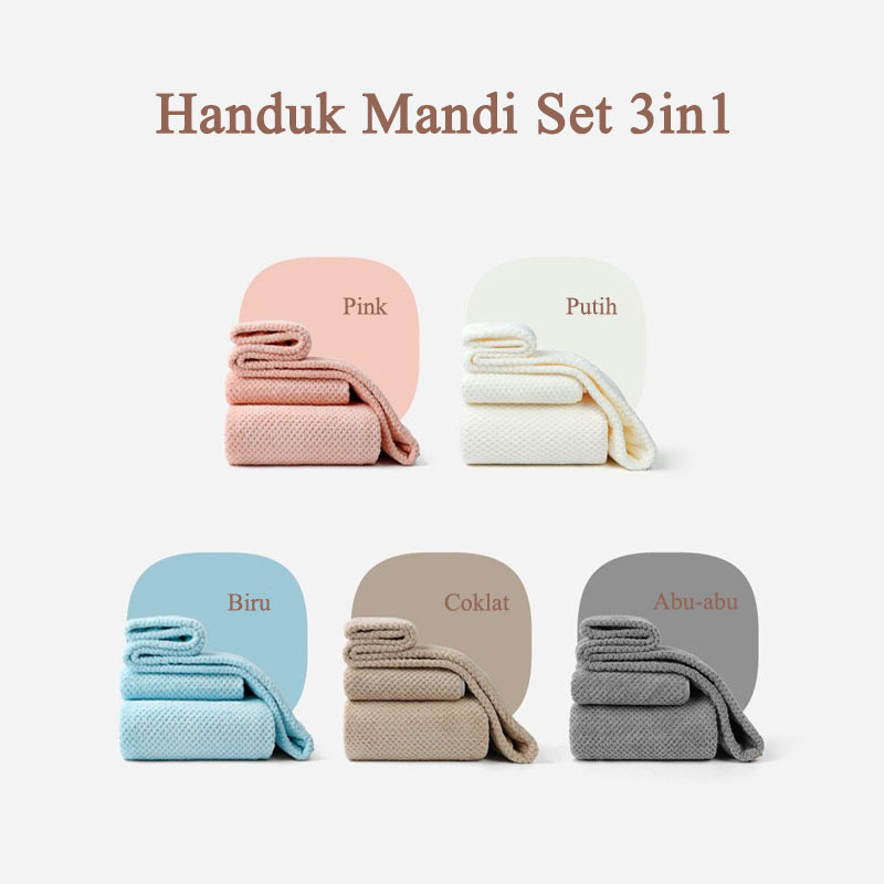 HANDUK SET 3 IN 1 / HANDUK MANDI / HANDUK MUKA / HANDUK KERAMAS / HANDUK MICROFIBER SET 3 PCS