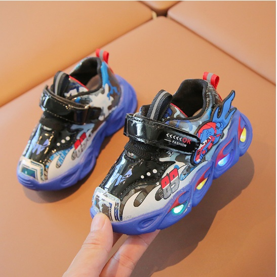 SEPATU ANAK LAKI-LAKI SNEAKER LAMPU LED SIZE 21-30 LED KIDS MODEL 89 IMPORT PREMIUM