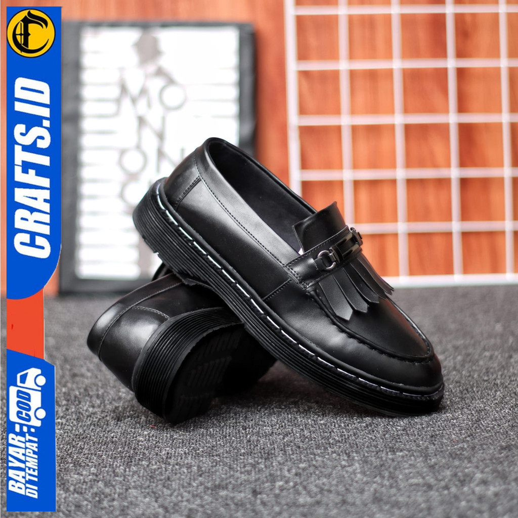 Sepatu Formal Pantofel Pria Casual Loafers Hitam Tali Kerja Crafs Himawari