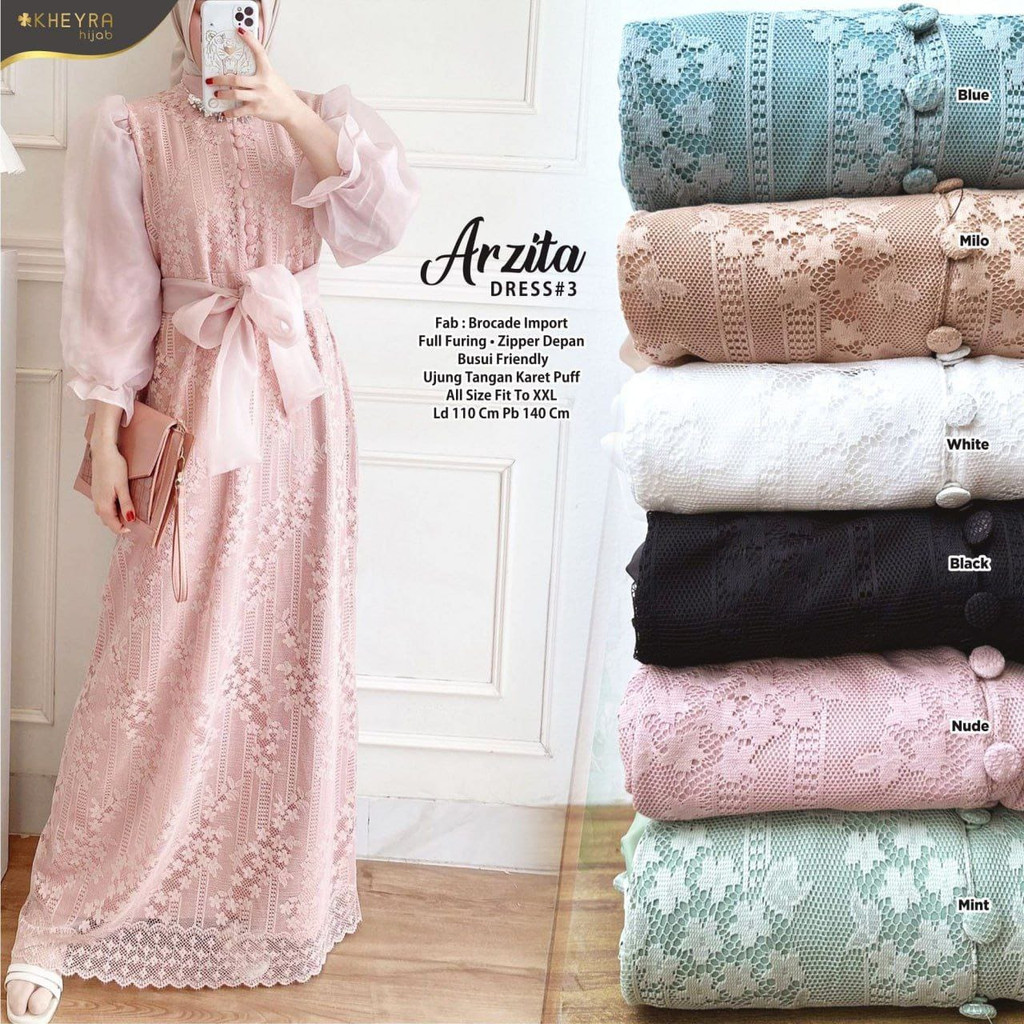 ARZITA DRESS #3 BERMOTIF BAHAN BROCADE IMPORT ORIGINAL KHEYRA