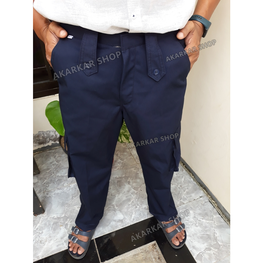 Celana PDL Biru Dongker Celana Panjang Lapangan American Drill Damkar Dishub Celana Cargo
