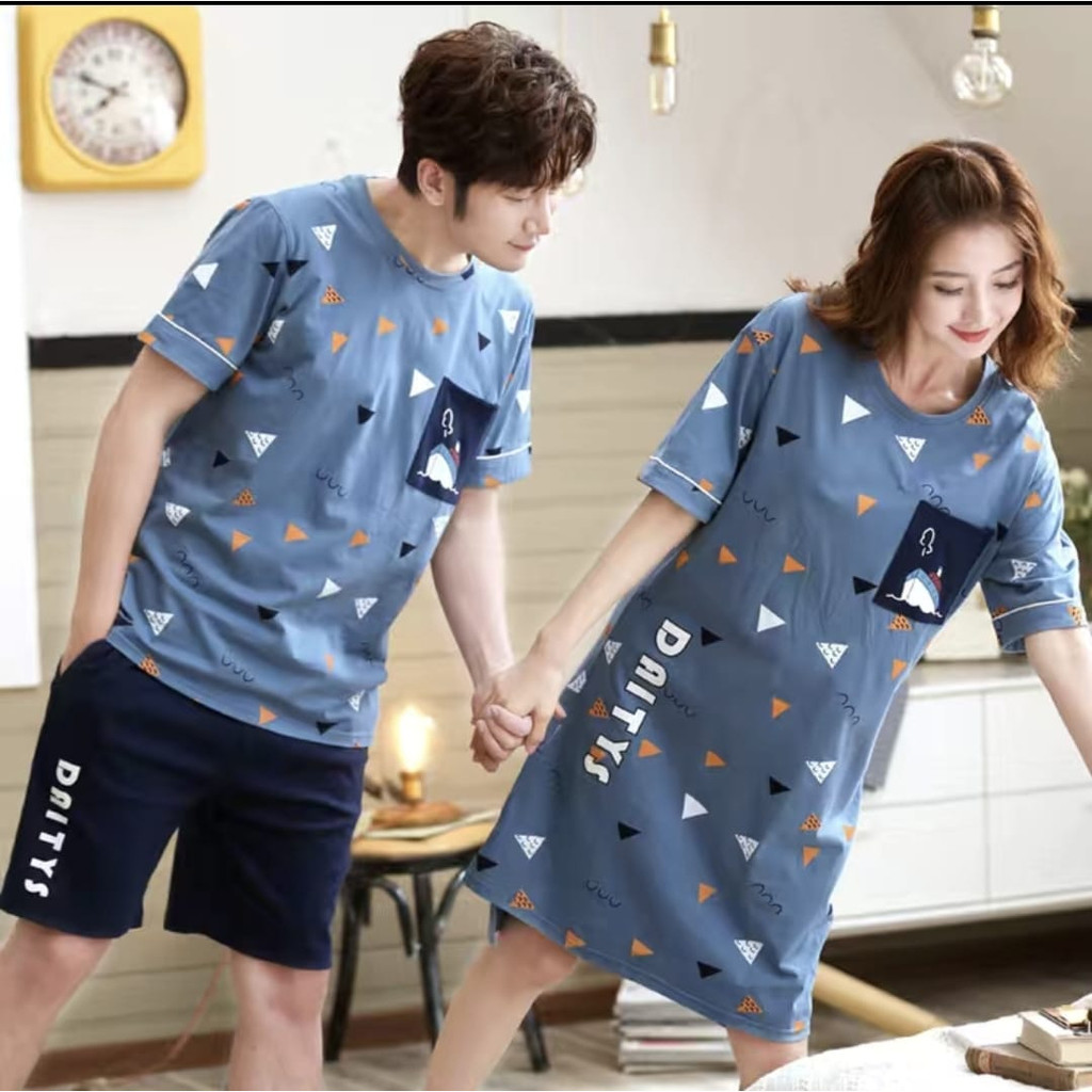 Baju tidur piyama lengan pendek celana pendek bahan kaos import HPcouple